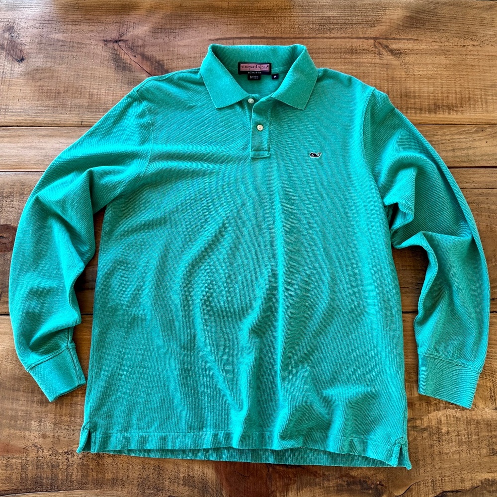 Vineyard Vines Green Long Sleeve Polo Shirt Medium Cotton Preppy